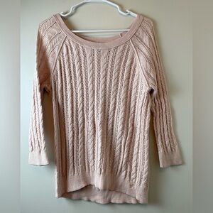 American Eagle Outfitters Pink 3/4 Sleeve Cable Knit Boat Neck Sweater, Size M
